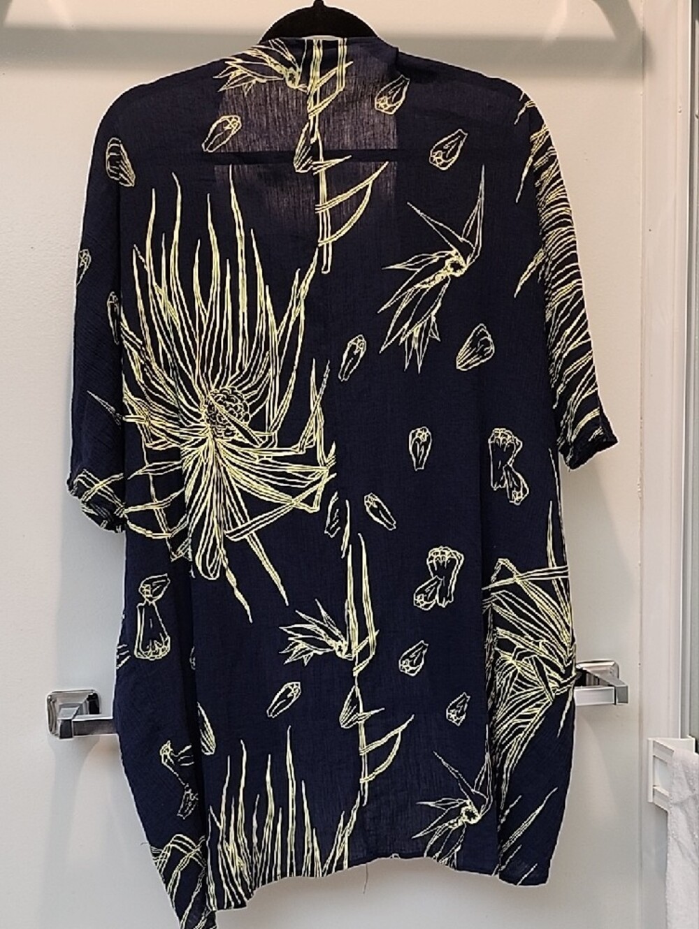 Hawaiian Kimono Top Jacket KAULUA'E Lauhala Yellow And Blue - Picture 5 of 6